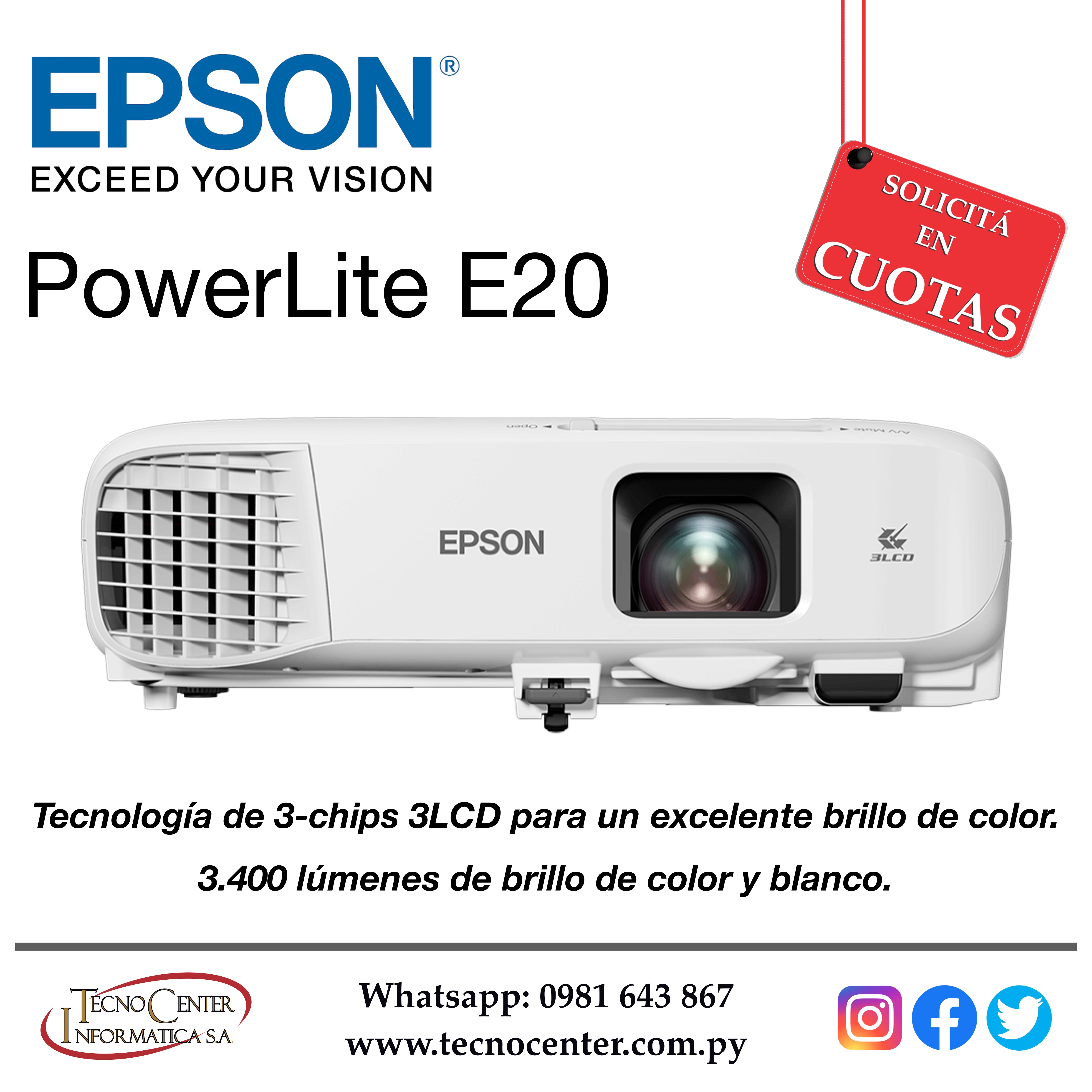 Proyector Epson PowerLite E20 3400 Lúmenes